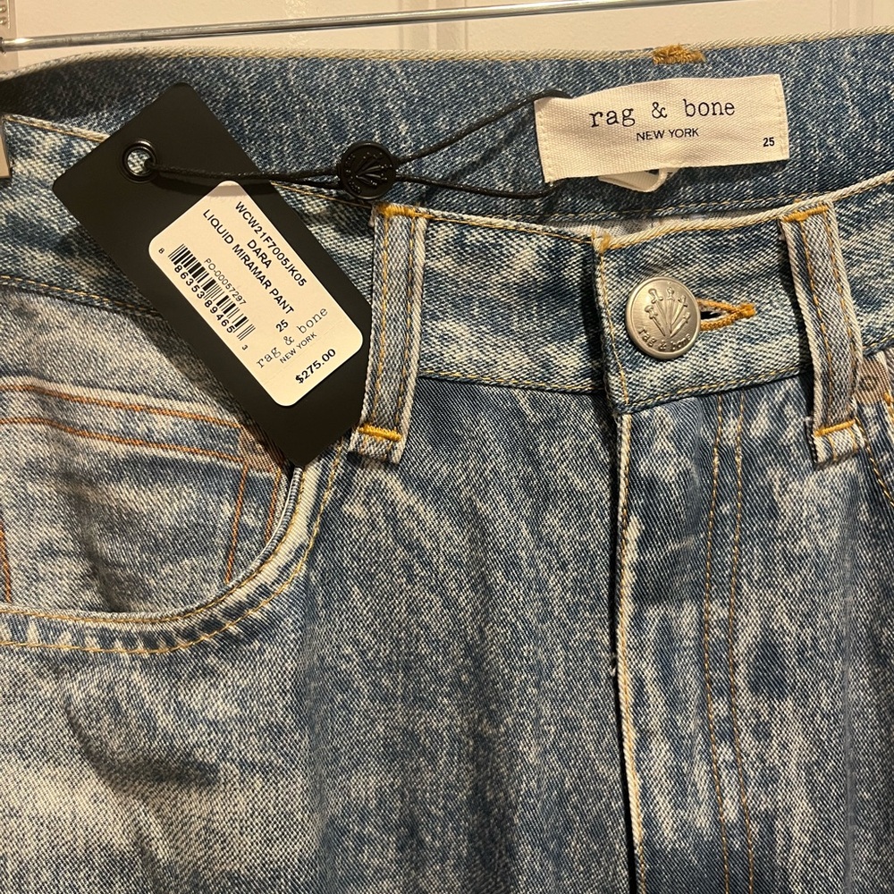 NWT Rag and Bone Dara Liquid Miramar Pant Jean Light/Med Blue Distress Size 25 - Picture 6 of 12